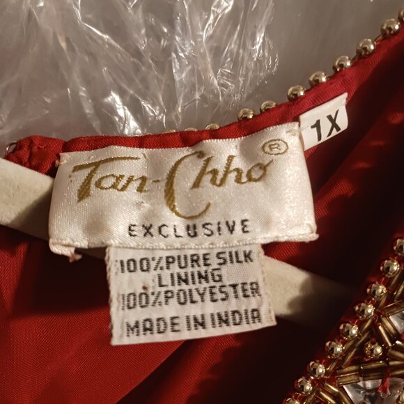 MAKE OFFER!! Tan-Chho 1xl silk beaded drop waist dress (fits as Large) - Picture 2 of 6